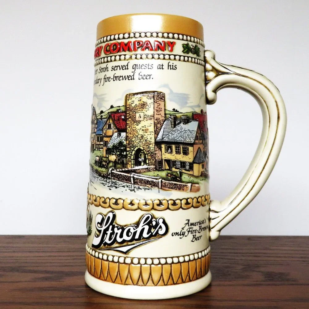 Vintage 1980s Stroh's Ceramic Beer Stein